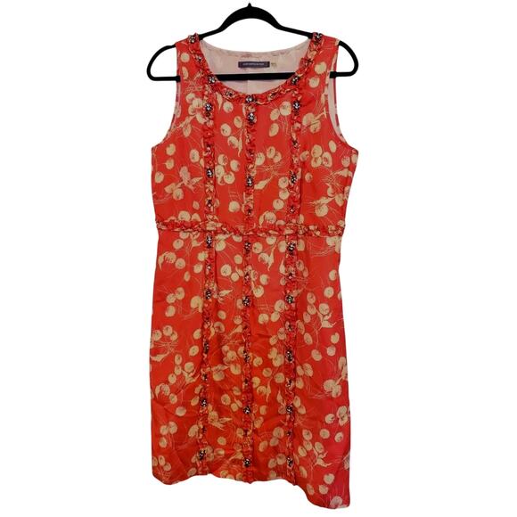 Boden Limited Edition Pink Silk Floral Rhinestone Ruffle Sheath Dress Womens 12 - Picture 1 of 15